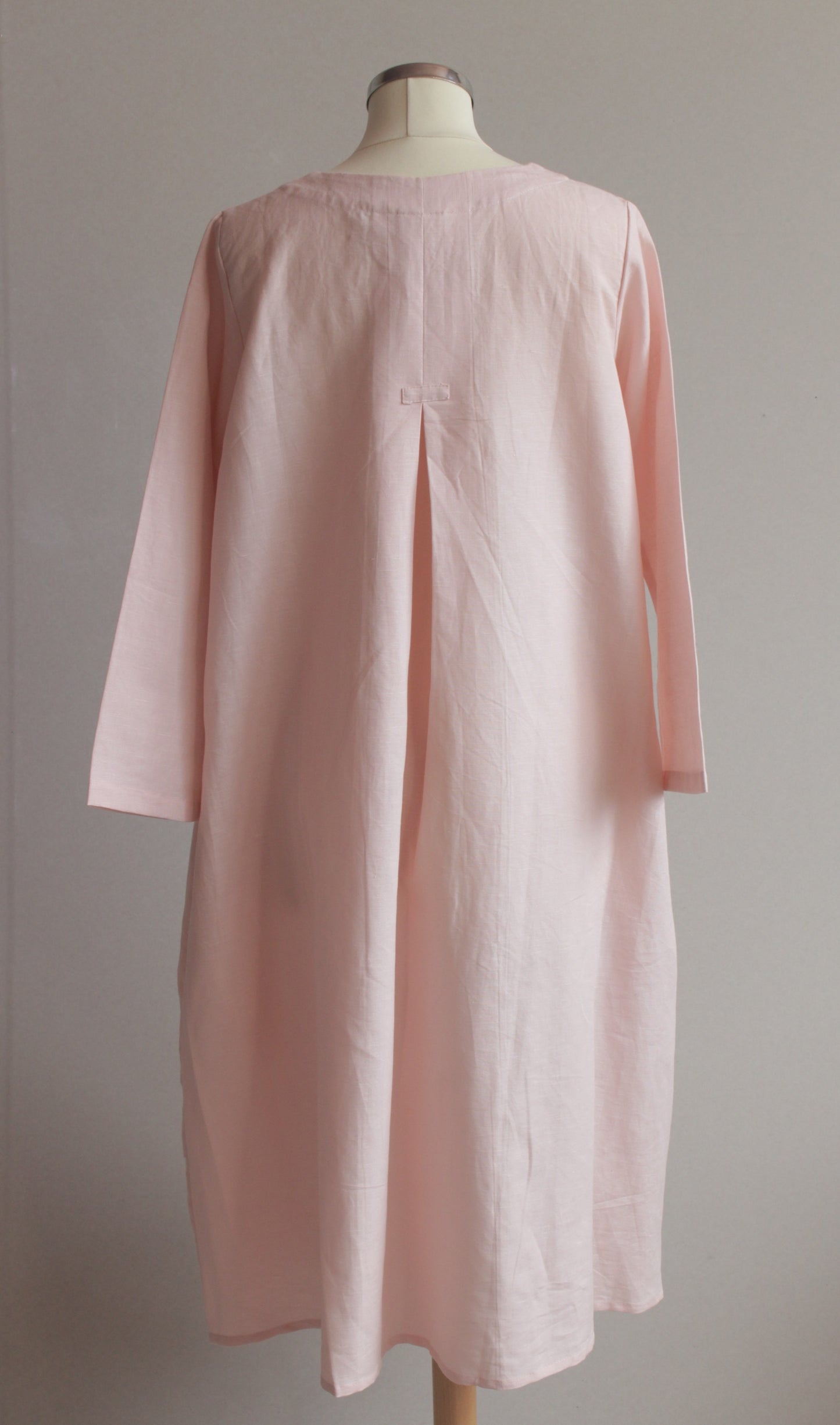 Blush pink deboy linen mix dress