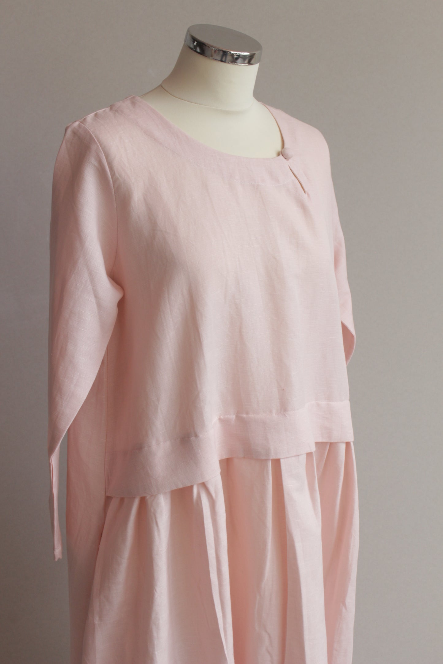Blush pink deboy linen mix dress