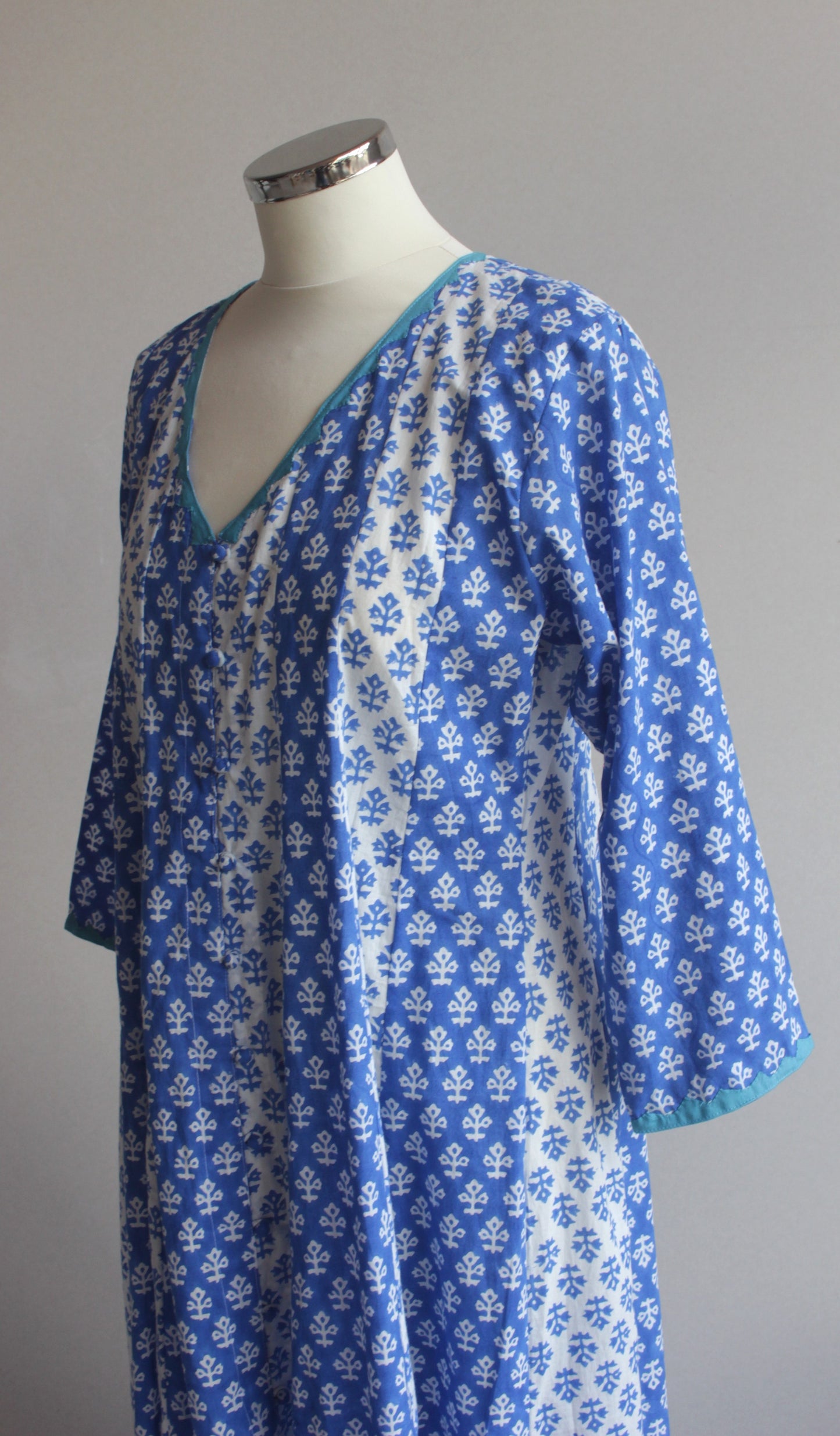 16 panel blok print dress - royal blue with turquoise trim