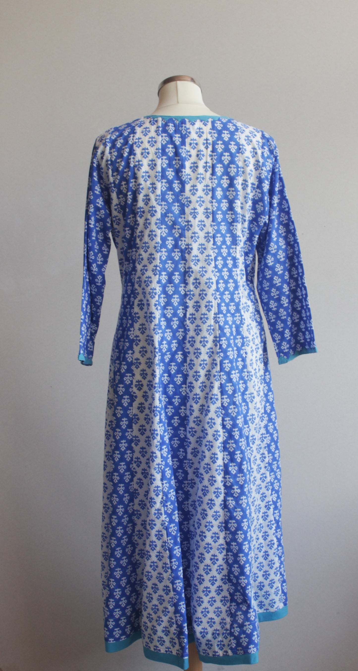 16 panel blok print dress - royal blue with turquoise trim