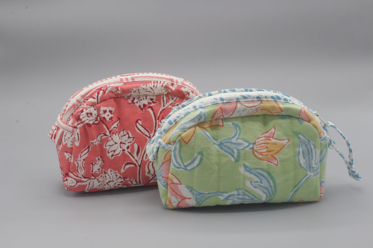 Cotton block print cosmetic bags