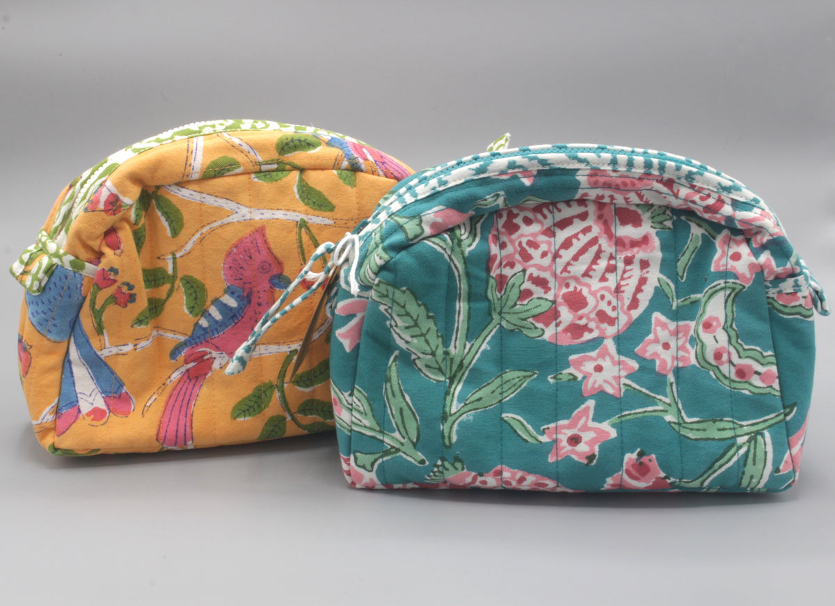 Cotton block print cosmetic bags
