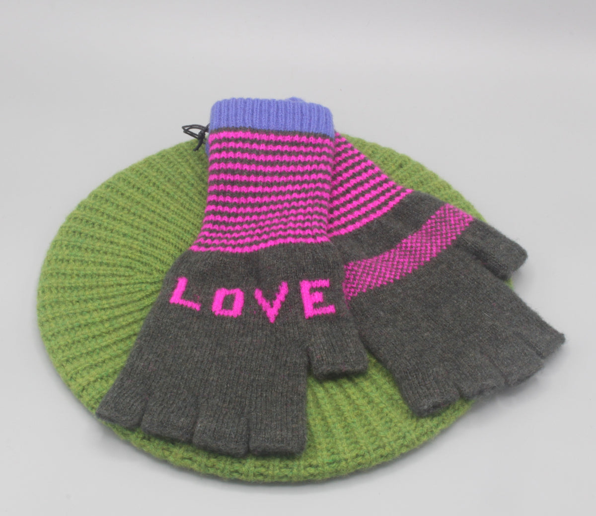Hope / Love fingerless wool gloves
