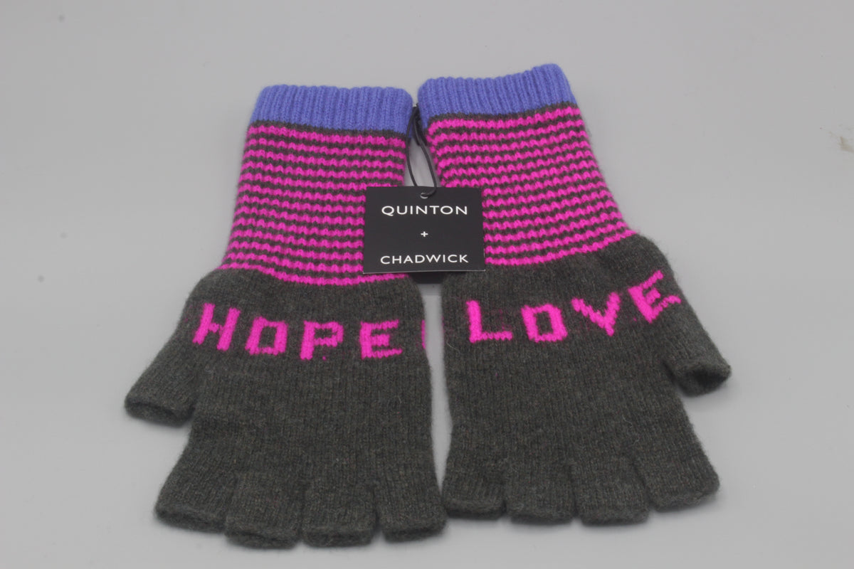 Hope / Love fingerless wool gloves