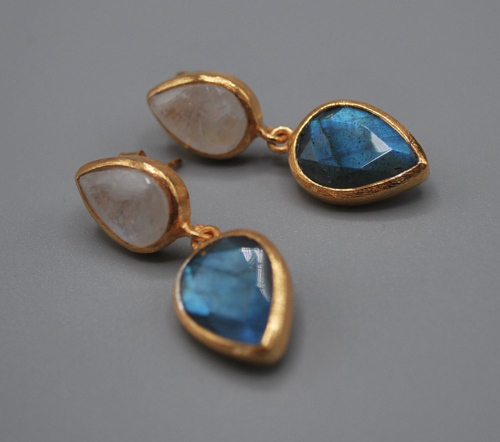 Moonstone/ Labradorite drop stud earrings