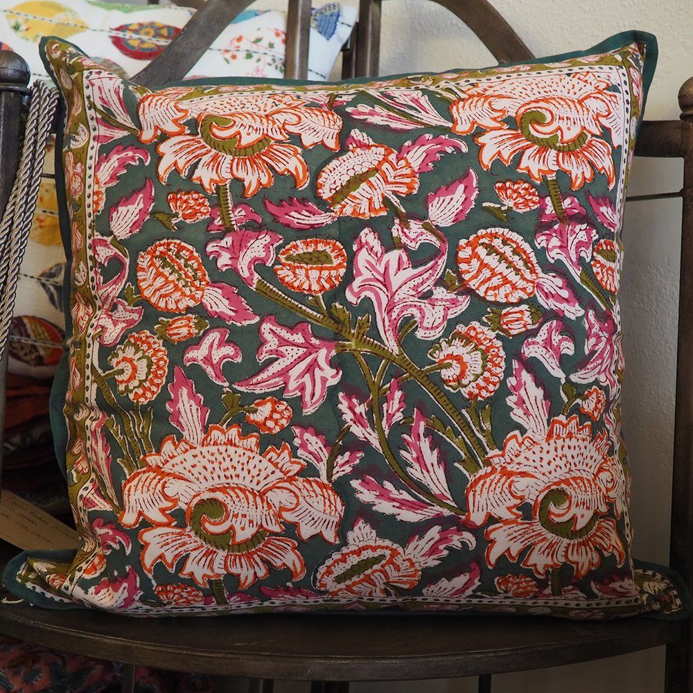 Block print double sided cushion (roses)