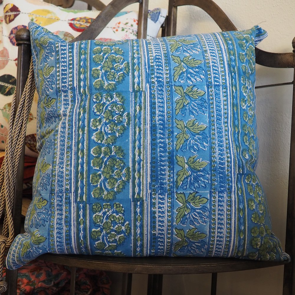 Block print double sided cushion (blue garden)